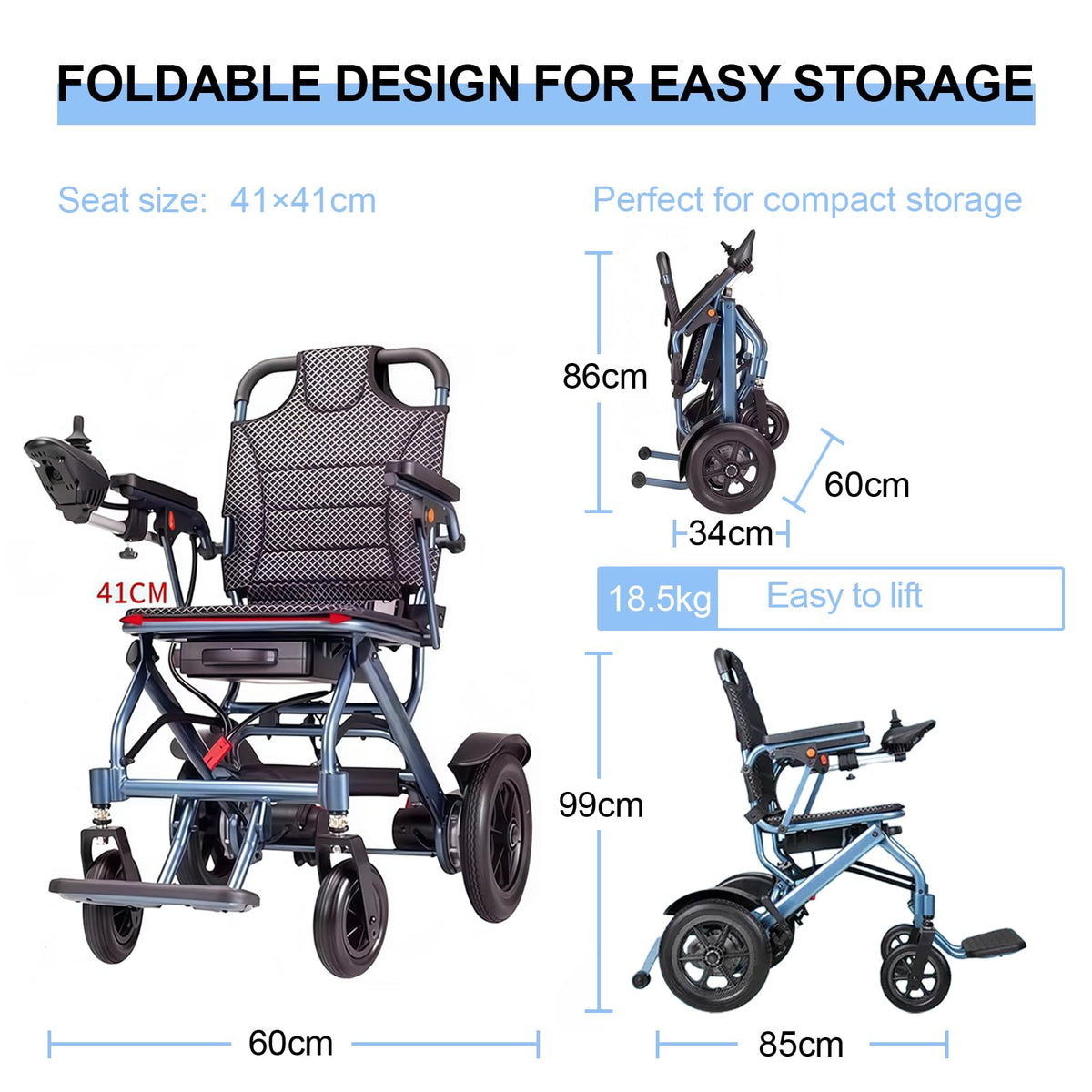 Foldable Lightweight Electric Wheelchair with 500W Motor