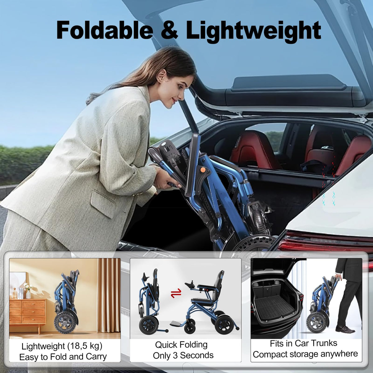 Foldable Lightweight Electric Wheelchair with 500W Motor
