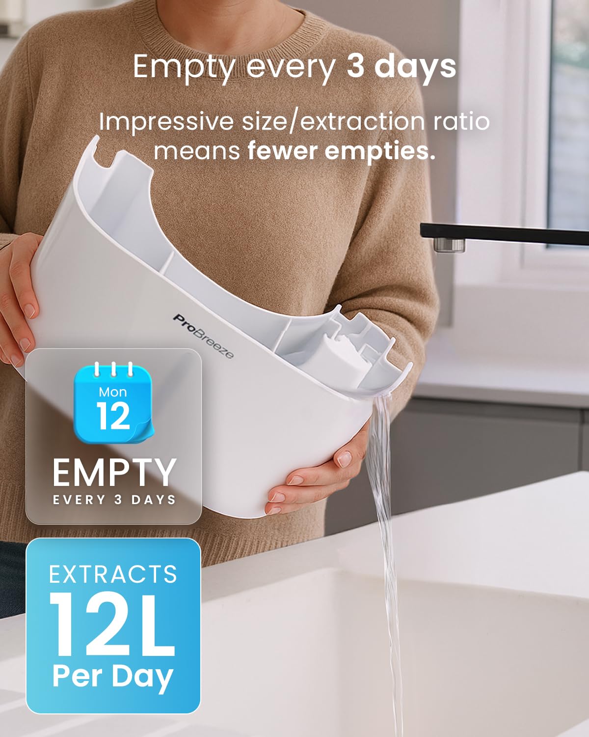 Pro Breeze 12L/Day Dehumidifier with Automatic Humidity Sensor & Display