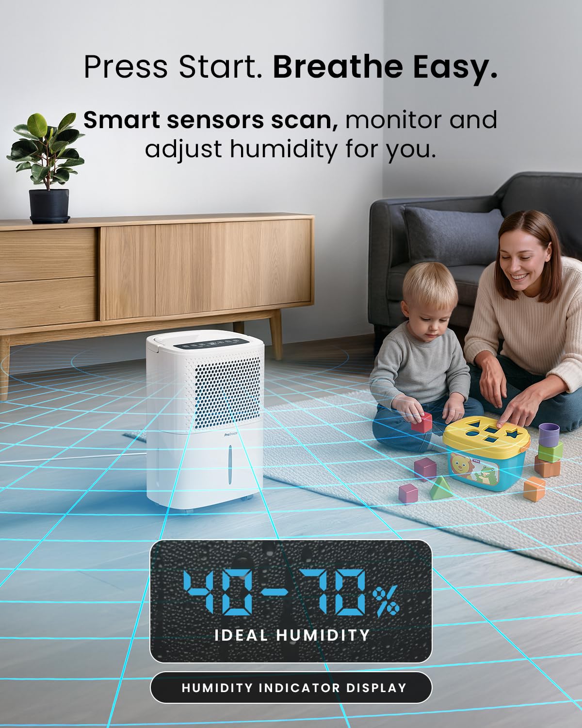 Pro Breeze 12L/Day Dehumidifier with Automatic Humidity Sensor & Display