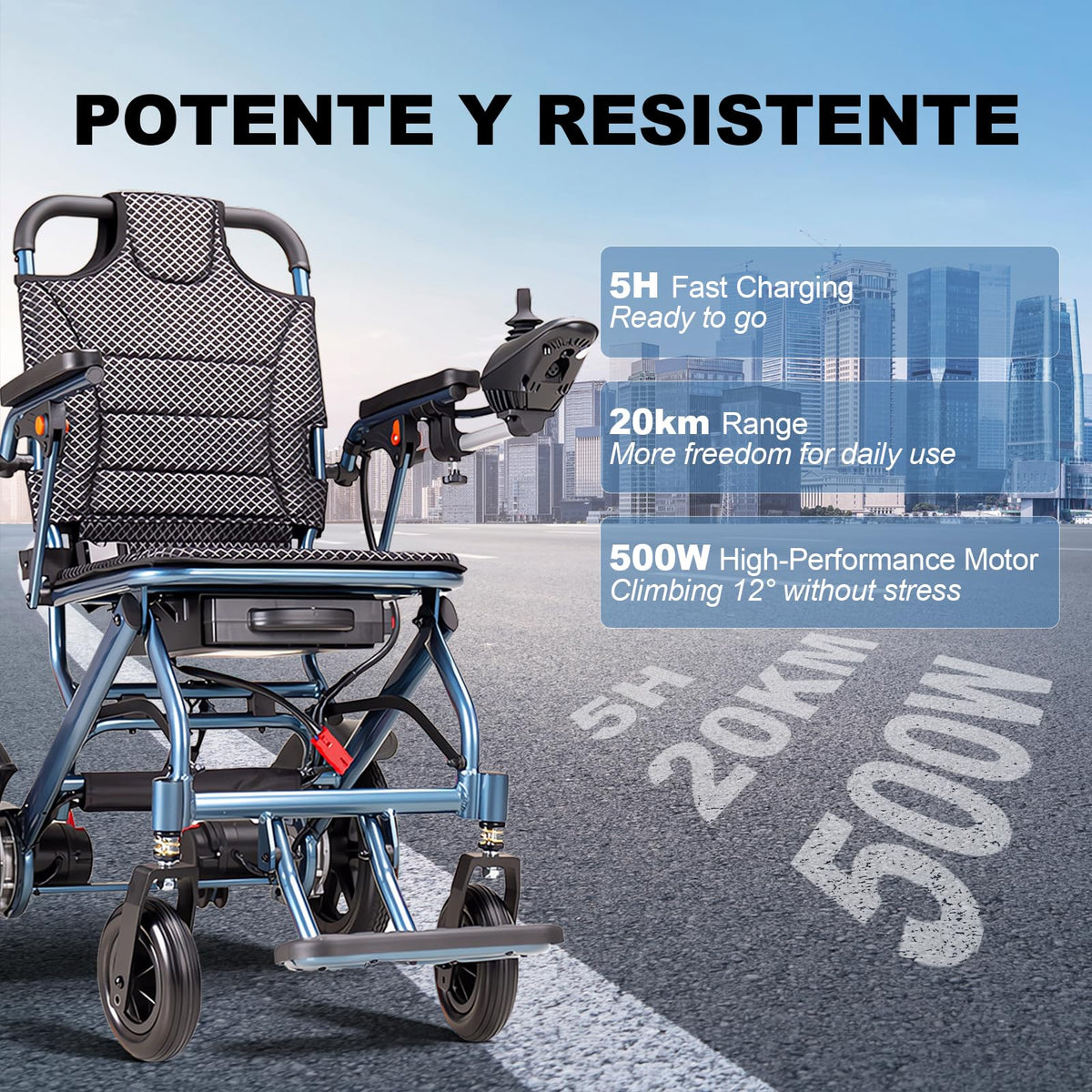 Foldable Lightweight Electric Wheelchair with 500W Motor