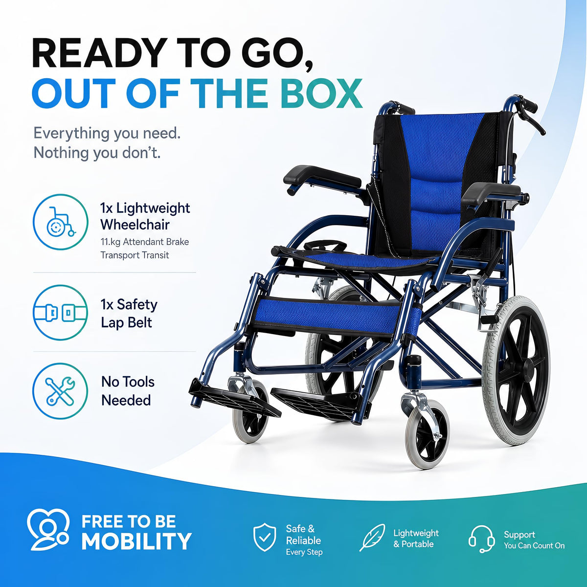 Ultra Lightweight Folding Wheelchair Transit Transport 11 kg